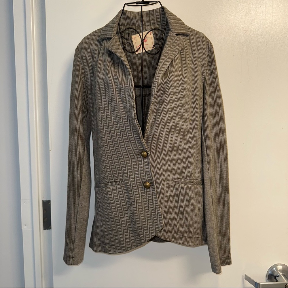 Daftbird Brown Knit Blazer With Notched Lapels